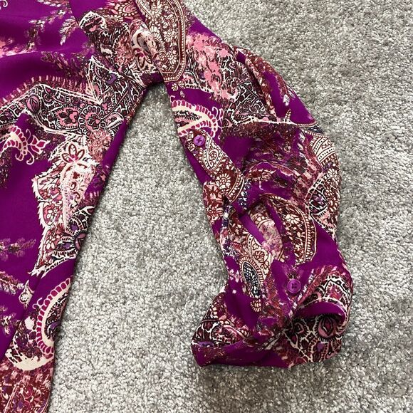 Simply Emma Blouse Top Womens 3X Purple Paisley Long Sleeve Roll Tab Shirt - Picture 5 of 8
